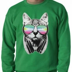 Bewild Cool Funny & Offensive DJ Cat Adult Crewneck