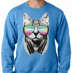 Bewild Cool Funny & Offensive DJ Cat Adult Crewneck