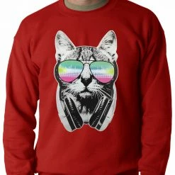 Bewild Cool Funny & Offensive DJ Cat Adult Crewneck