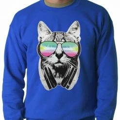 Bewild Cool Funny & Offensive DJ Cat Adult Crewneck