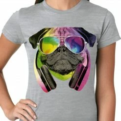 Bewild Cool Funny & Offensive DJ Pug Ladies T-shirt
