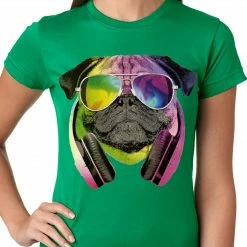 Bewild Cool Funny & Offensive DJ Pug Ladies T-shirt