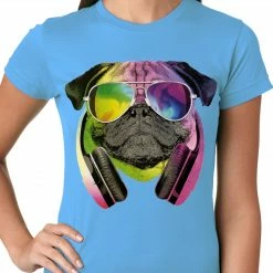 Bewild Cool Funny & Offensive DJ Pug Ladies T-shirt