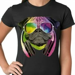 Bewild Cool Funny & Offensive DJ Pug Ladies T-shirt