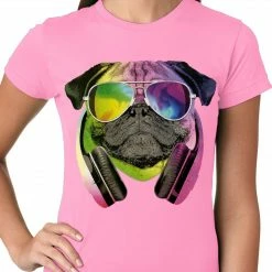 Bewild Cool Funny & Offensive DJ Pug Ladies T-shirt