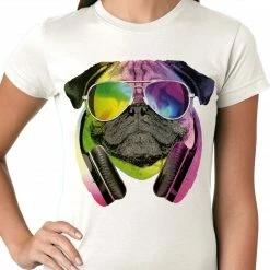 Bewild Cool Funny & Offensive DJ Pug Ladies T-shirt