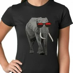 Bewild Elephant Wearing Sunglasses Ladies T-shirt