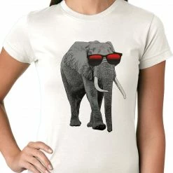 Bewild Elephant Wearing Sunglasses Ladies T-shirt