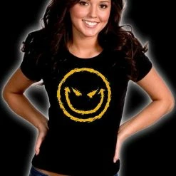 Bewild Evil Smiley Girls T-Shirt Cool Funny & Offensive