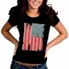 Bewild Faded And Distressed American Flag With Hot Pink Stripes Girl's T-Shirt Cool Funny & Offensive