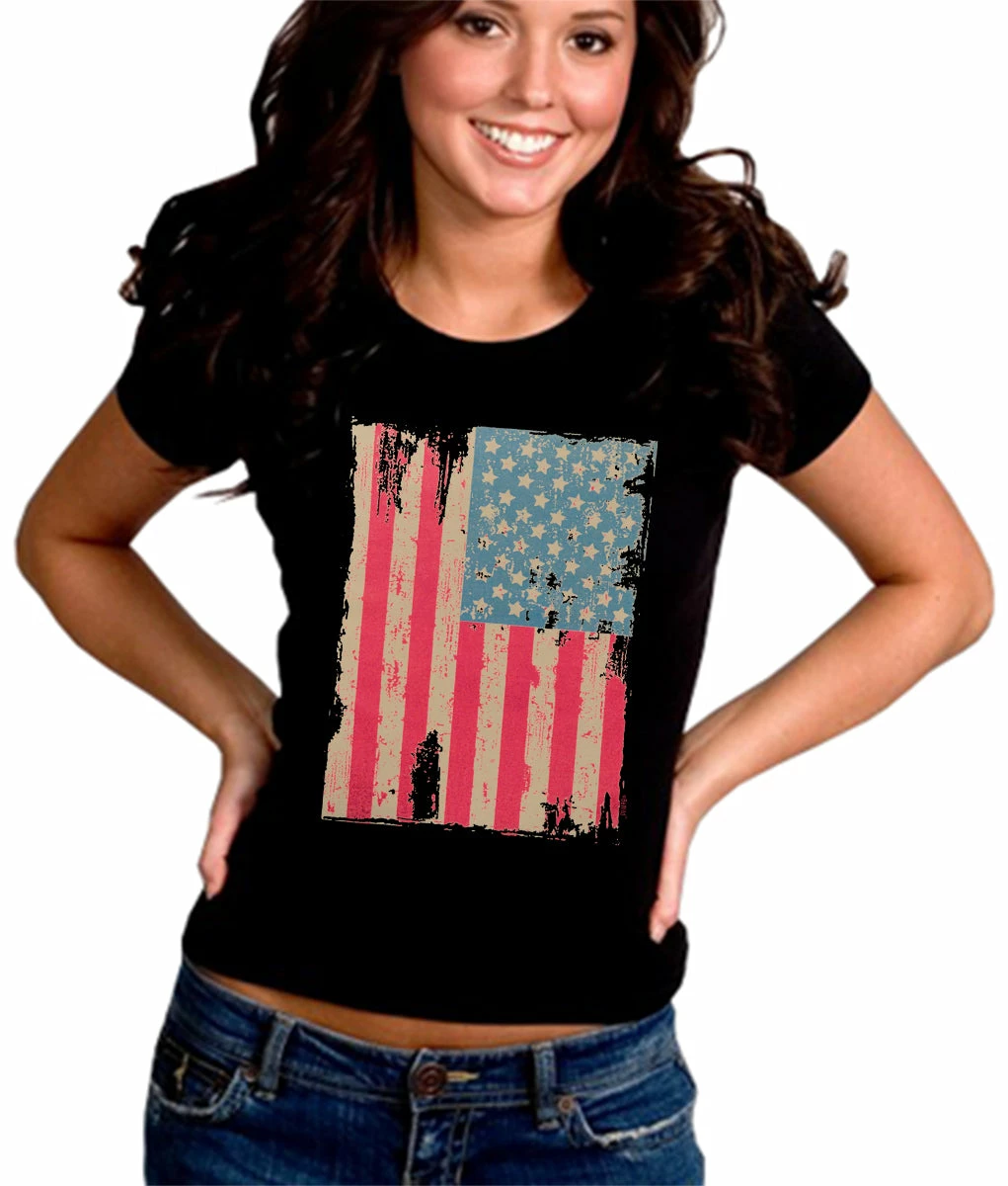 Bewild Faded And Distressed American Flag With Hot Pink Stripes Girl's T-Shirt Cool Funny & Offensive 3 Bewild Faded And Distressed American Flag With Hot Pink Stripes Girl's T-Shirt Cool Funny & Offensive