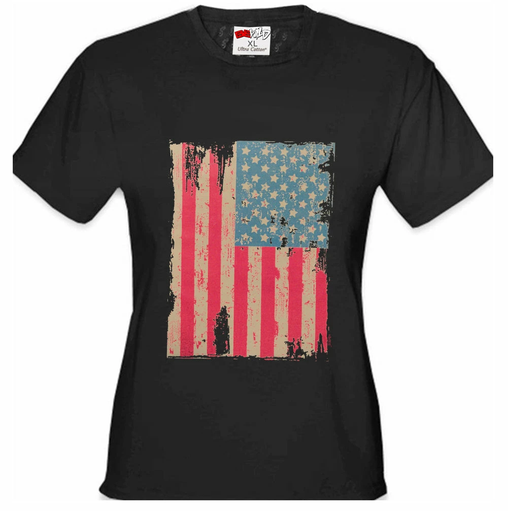 Bewild Faded And Distressed American Flag With Hot Pink Stripes Girl's T-Shirt Cool Funny & Offensive 5 Bewild Faded And Distressed American Flag With Hot Pink Stripes Girl's T-Shirt Cool Funny & Offensive