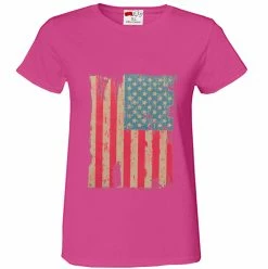 Bewild Faded And Distressed American Flag With Hot Pink Stripes Girl's T-Shirt Cool Funny & Offensive 17 Bewild Faded And Distressed American Flag With Hot Pink Stripes Girl's T-Shirt Cool Funny & Offensive