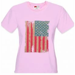 Bewild Faded And Distressed American Flag With Hot Pink Stripes Girl's T-Shirt Cool Funny & Offensive 21 Bewild Faded And Distressed American Flag With Hot Pink Stripes Girl's T-Shirt Cool Funny & Offensive