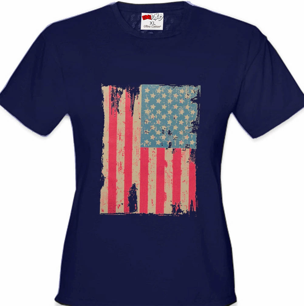 Bewild Faded And Distressed American Flag With Hot Pink Stripes Girl's T-Shirt Cool Funny & Offensive 11 Bewild Faded And Distressed American Flag With Hot Pink Stripes Girl's T-Shirt Cool Funny & Offensive
