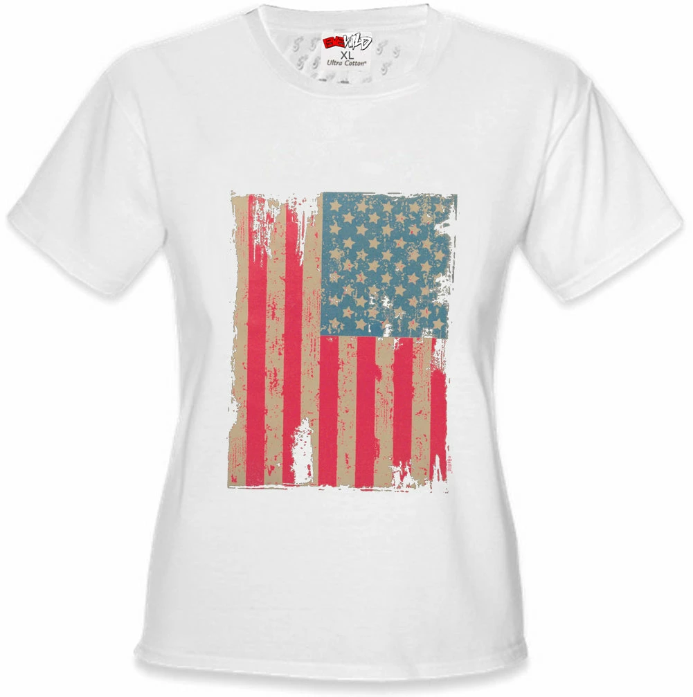 Bewild Faded And Distressed American Flag With Hot Pink Stripes Girl's T-Shirt Cool Funny & Offensive 13 Bewild Faded And Distressed American Flag With Hot Pink Stripes Girl's T-Shirt Cool Funny & Offensive