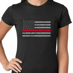 Bewild Firefighter Thin Red Line American Flag - Support Firefighter Department Horizontal Ladies T-shirt Cool Funny & Offensive
