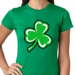 Bewild Flashing Light Up Shamrock Ladies T-Shirt (Kelly Green) St.Patricks Day