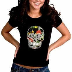 Bewild Cool Funny & Offensive Floral Sugar Skull Girl's T-Shirt