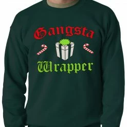 Bewild Gangsta Wrap Funny Christmas Adult Crewneck Holiday Prints