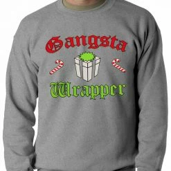 Bewild Gangsta Wrap Funny Christmas Adult Crewneck Holiday Prints