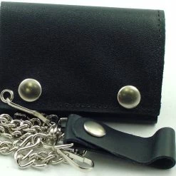 Bewild Genuine Leather Chain Wallet (Plain Black)