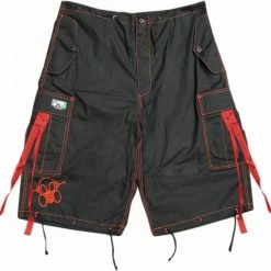 Bewild Ghast Contrast Stitch Cargo Shorts (Black/Red)