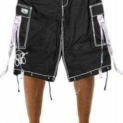 Bewild Ghast Contrast Stitch Cargo Shorts (5XS) (Black/White)