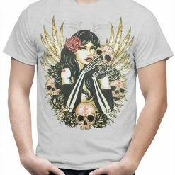 Bewild Cool Funny & Offensive Girl With Skulls And Feather Wings Men's T-Shirt