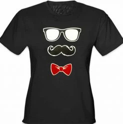 Bewild Glasses, Mustache, And Bow Tie Girl's T-Shirt Cool Funny & Offensive
