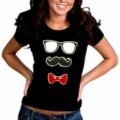 Bewild Glasses, Mustache, And Bow Tie Girl's T-Shirt Cool Funny & Offensive