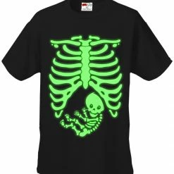 Bewild Halloween Prints Halloween Tshirt - Glowing Pregnant Skeleton Unisex T-Shirt