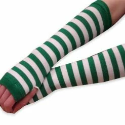 Bewild Green Striped Pair Of Arm Warmers