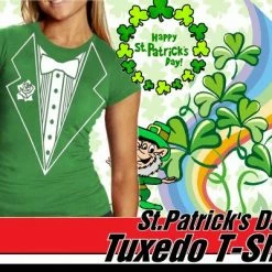 Bewild Green Tuxedo Shirt - Irish Green Girls Tuxedo T-Shirt St.Patricks Day