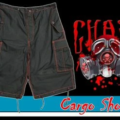 Bewild Ghast Contrast Stitch Cargo Shorts (Black/Red)