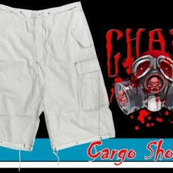 Bewild Ghast Contrast Stitch Cargo Shorts (White/Black)