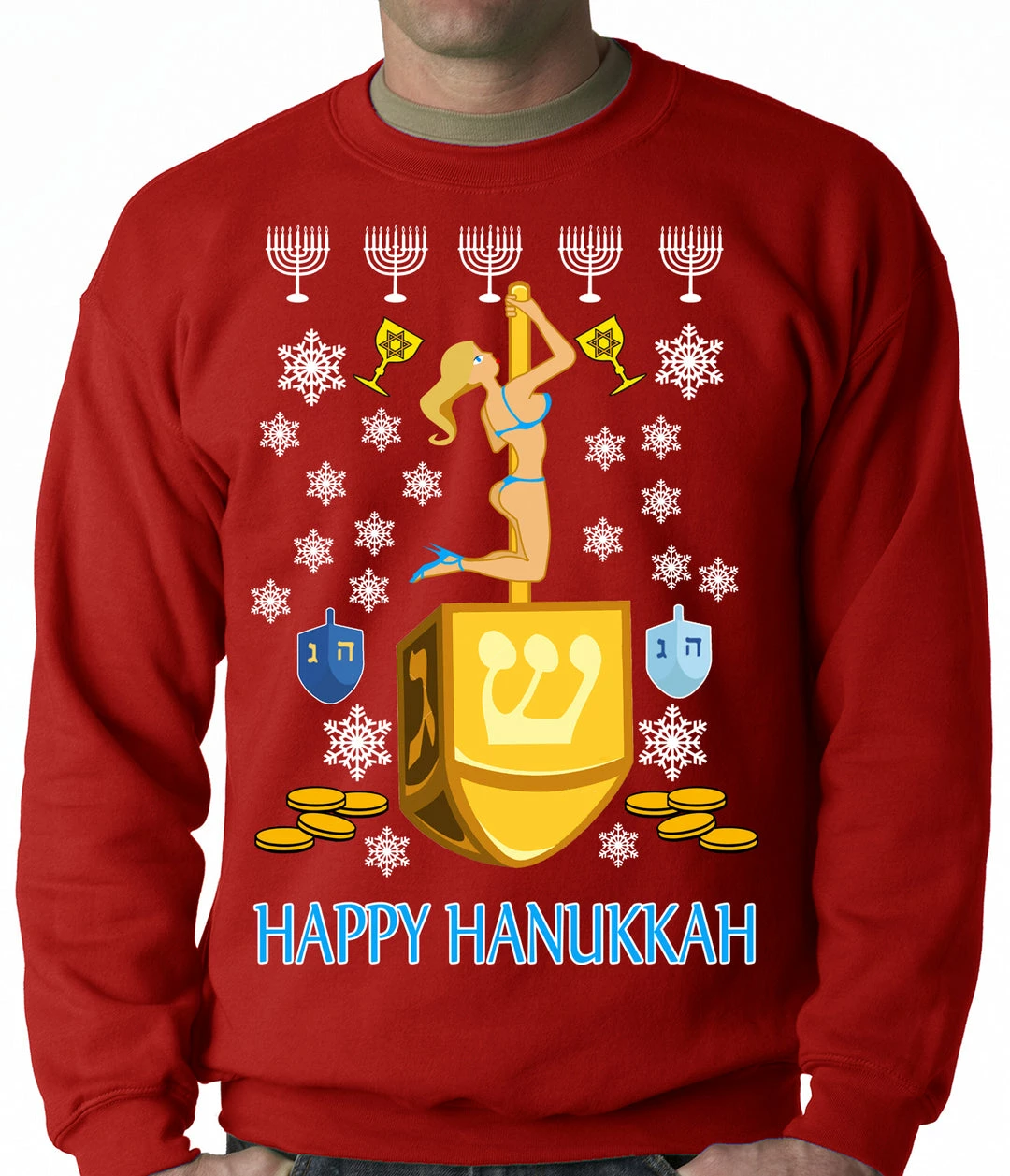 Bewild Holiday Prints Happy Hanukkah Sexy Stripper On A Dreidel Ugly Crewneck Sweatshirt 5 Bewild Holiday Prints Happy Hanukkah Sexy Stripper On A Dreidel Ugly Crewneck Sweatshirt