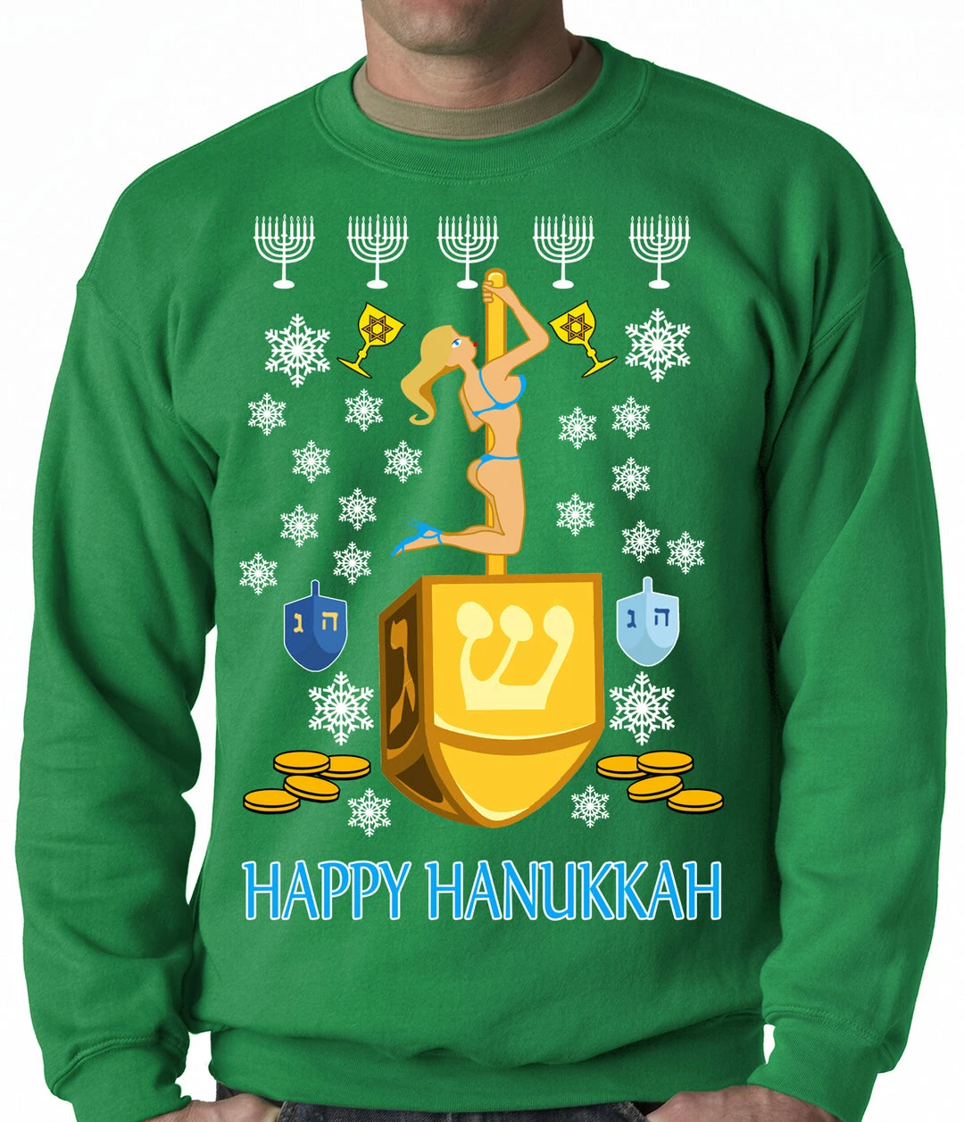 Bewild Holiday Prints Happy Hanukkah Sexy Stripper On A Dreidel Ugly Crewneck Sweatshirt 6 Bewild Holiday Prints Happy Hanukkah Sexy Stripper On A Dreidel Ugly Crewneck Sweatshirt