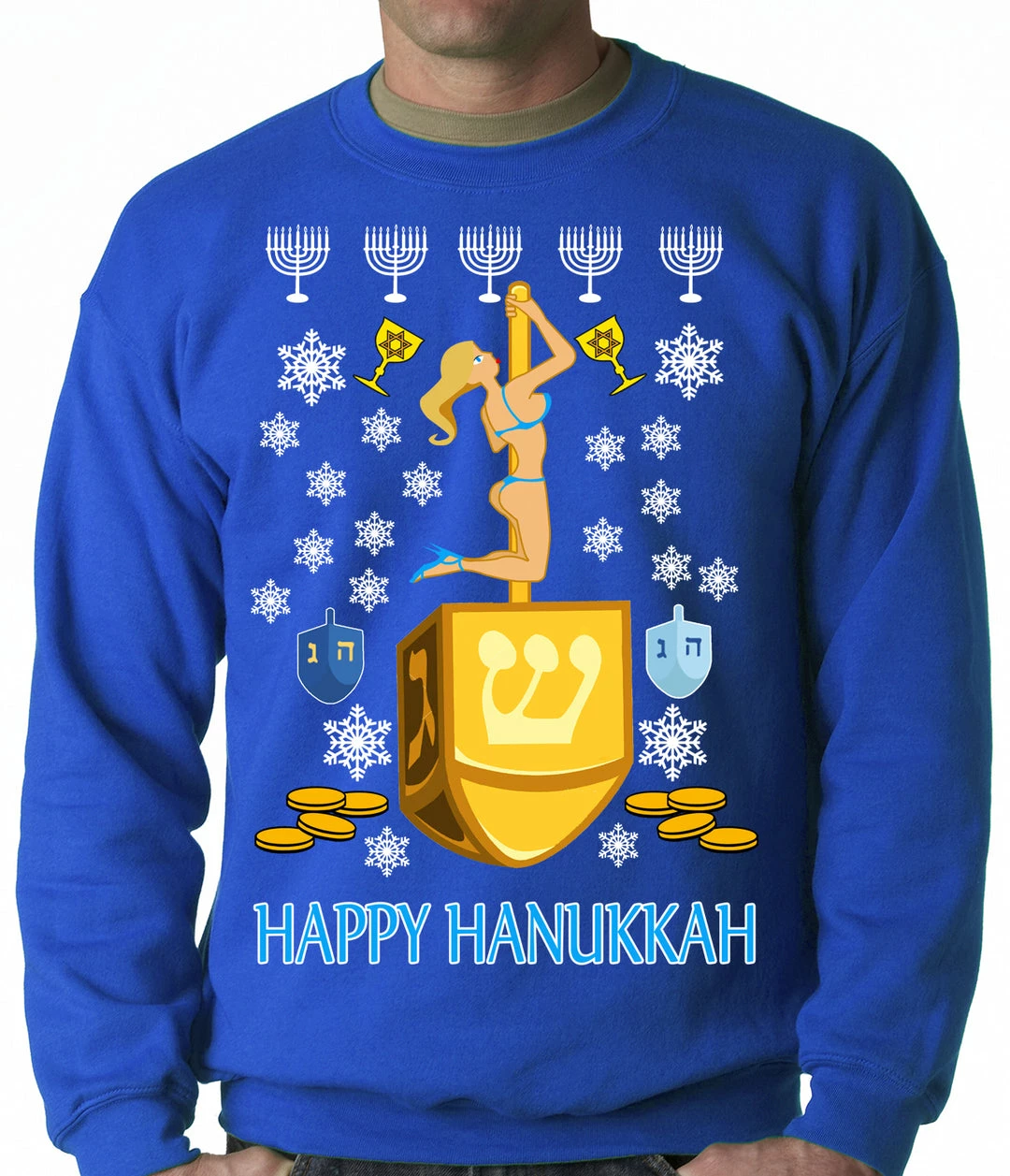 Bewild Holiday Prints Happy Hanukkah Sexy Stripper On A Dreidel Ugly Crewneck Sweatshirt 3 Bewild Holiday Prints Happy Hanukkah Sexy Stripper On A Dreidel Ugly Crewneck Sweatshirt