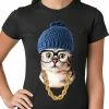 Bewild Hipster Kitten Ladies T-shirt