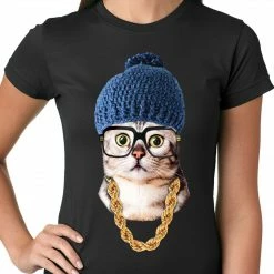 Bewild Hipster Kitten Ladies T-shirt