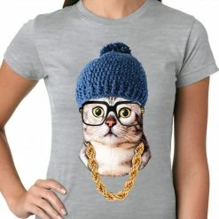 Bewild Hipster Kitten Ladies T-shirt