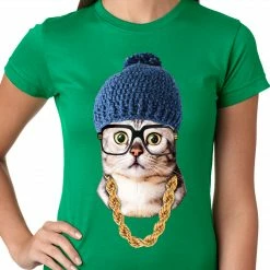 Bewild Hipster Kitten Ladies T-shirt
