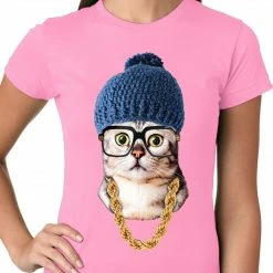 Bewild Hipster Kitten Ladies T-shirt