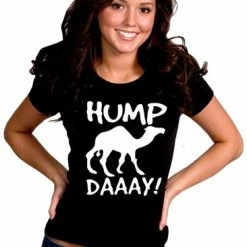 Bewild Cool Funny & Offensive Hump Day Camel Girl's T- Shirt (Black)