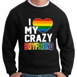 Bewild I Heart My Crazy Boyfriend Rainbow Pride Crew Neck Sweatshirt