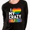 Bewild Women's T-Shirts I Heart My Crazy Girlfriend Rainbow Pride Crew Neck Sweatshirt