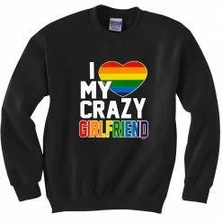 Bewild Women's T-Shirts I Heart My Crazy Girlfriend Rainbow Pride Crew Neck Sweatshirt