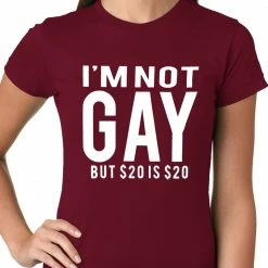 Bewild I'm Not Gay But 20 Dollars Is 20 Dollars Ladies T-shirt Cool Funny & Offensive