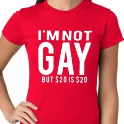 Bewild I'm Not Gay But 20 Dollars Is 20 Dollars Ladies T-shirt Cool Funny & Offensive